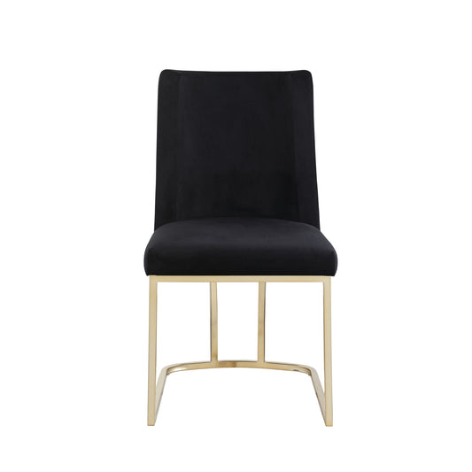 Velvet Upholstered Dining Chairs, Gold Metal Legs (Set of 2) - Black