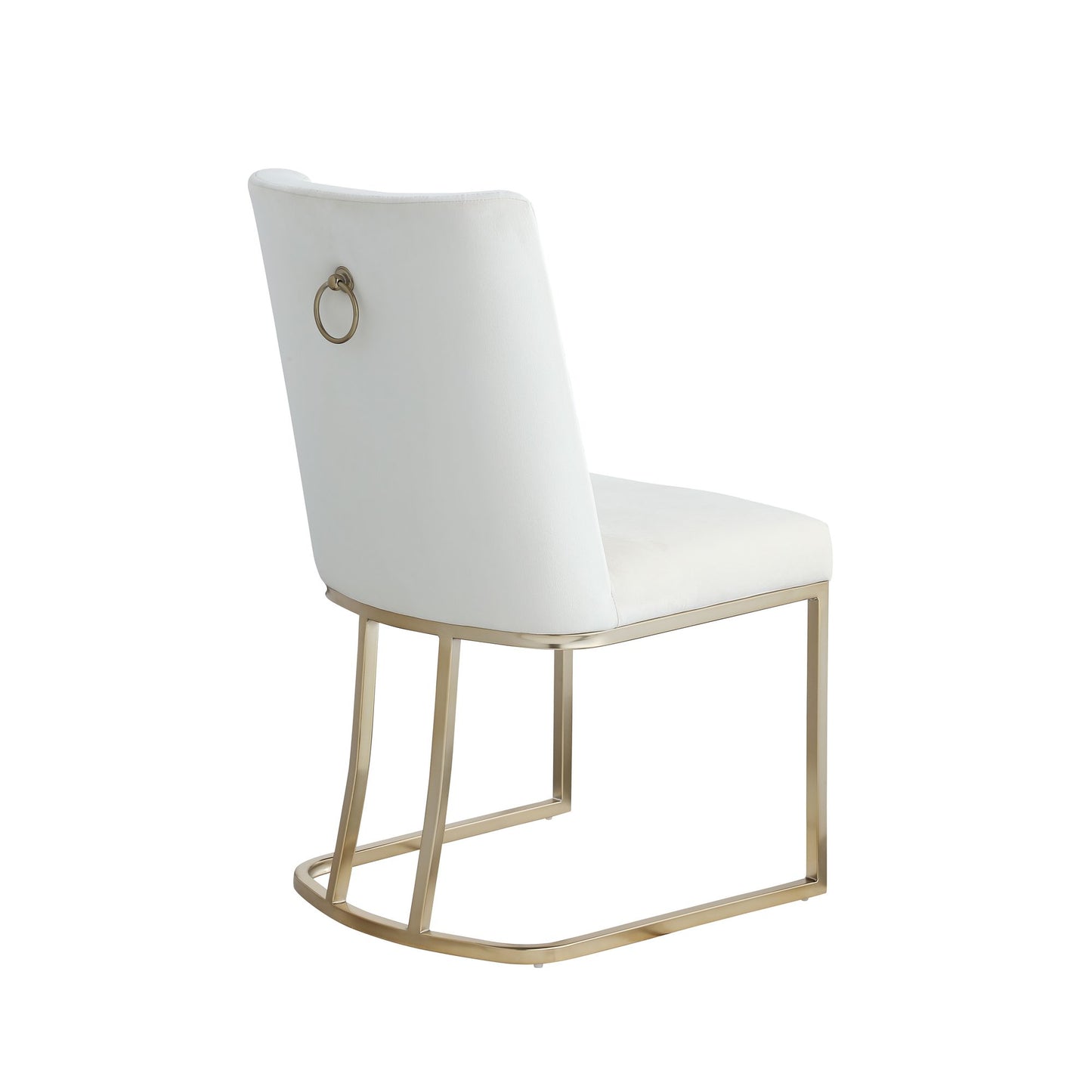 Velvet Upholstered Dining Chairs, Gold Metal Legs (Set of 2) - White