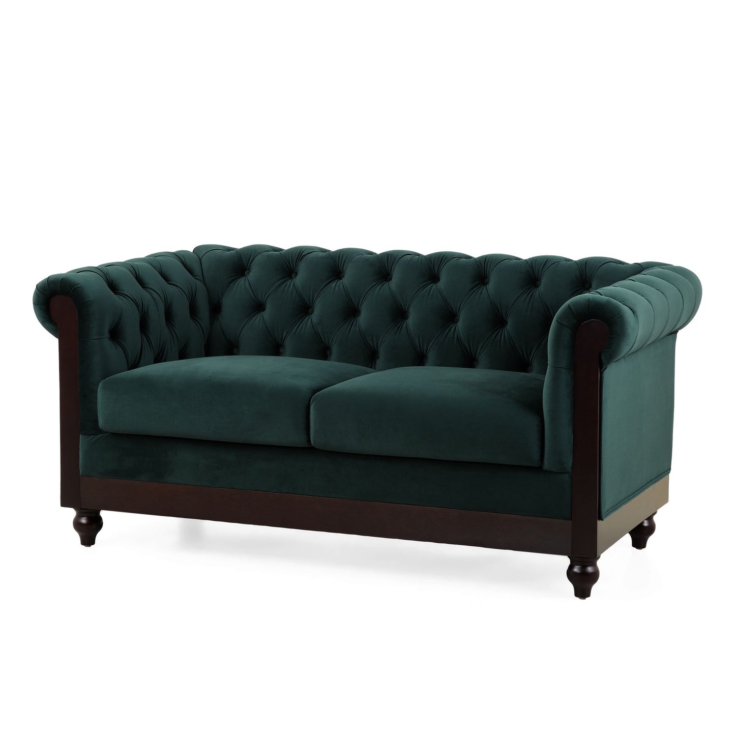 Chesterfield Tufted Velvet Loveseat 2-Seater Sofa - Forest Green