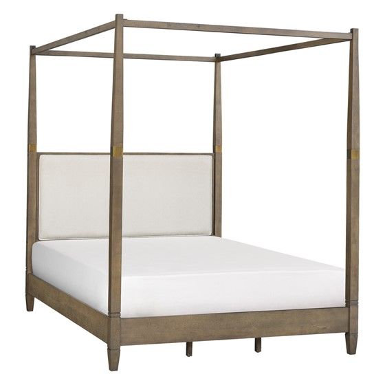 Canopy Queen Size Bed - Solid Wood with Decorative Brass Finish Accents
