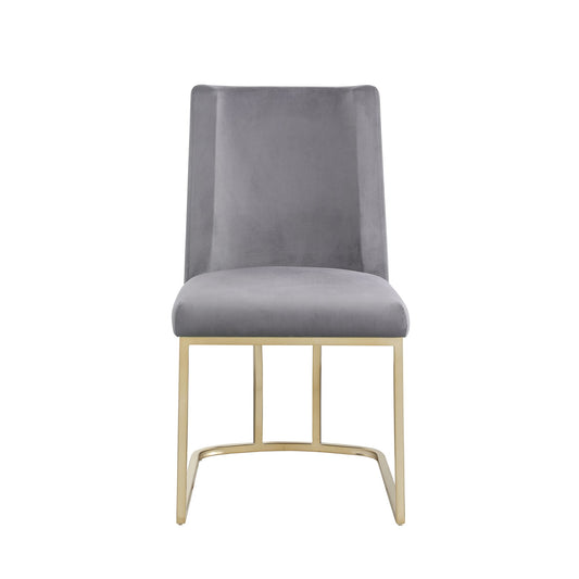Velvet Upholstered Dining Chairs, Gold Metal Legs (Set of 2) - Gray