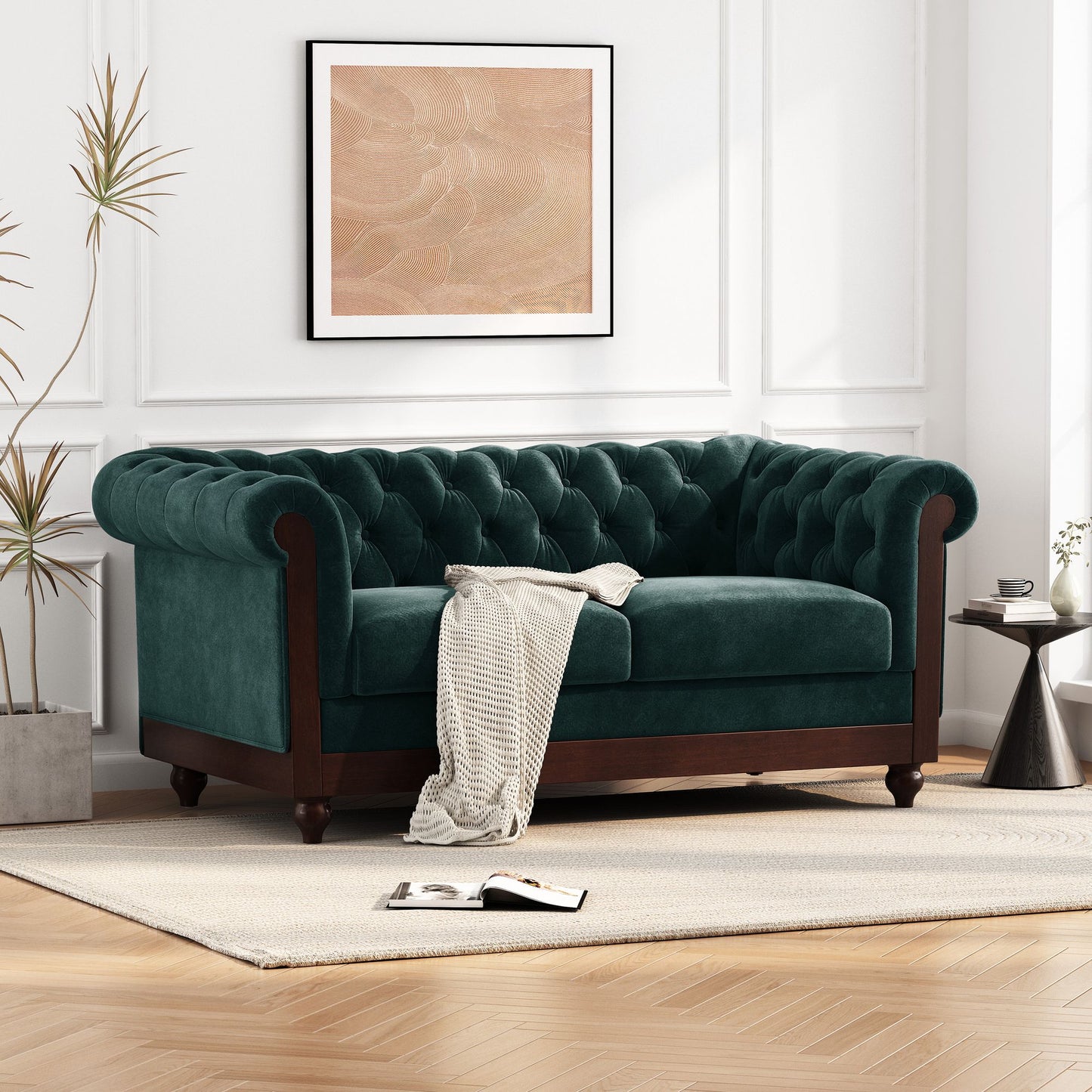 Chesterfield Tufted Velvet Loveseat 2-Seater Sofa - Forest Green