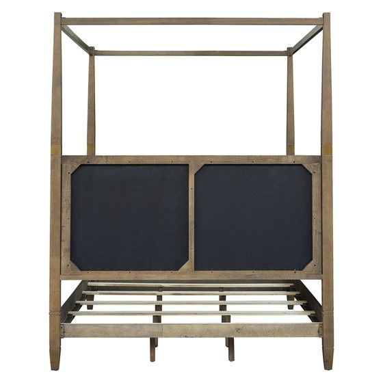 Canopy Queen Size Bed - Solid Wood with Decorative Brass Finish Accents