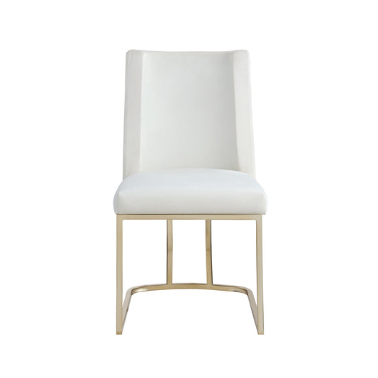 Velvet Upholstered Dining Chairs, Gold Metal Legs (Set of 2) - White