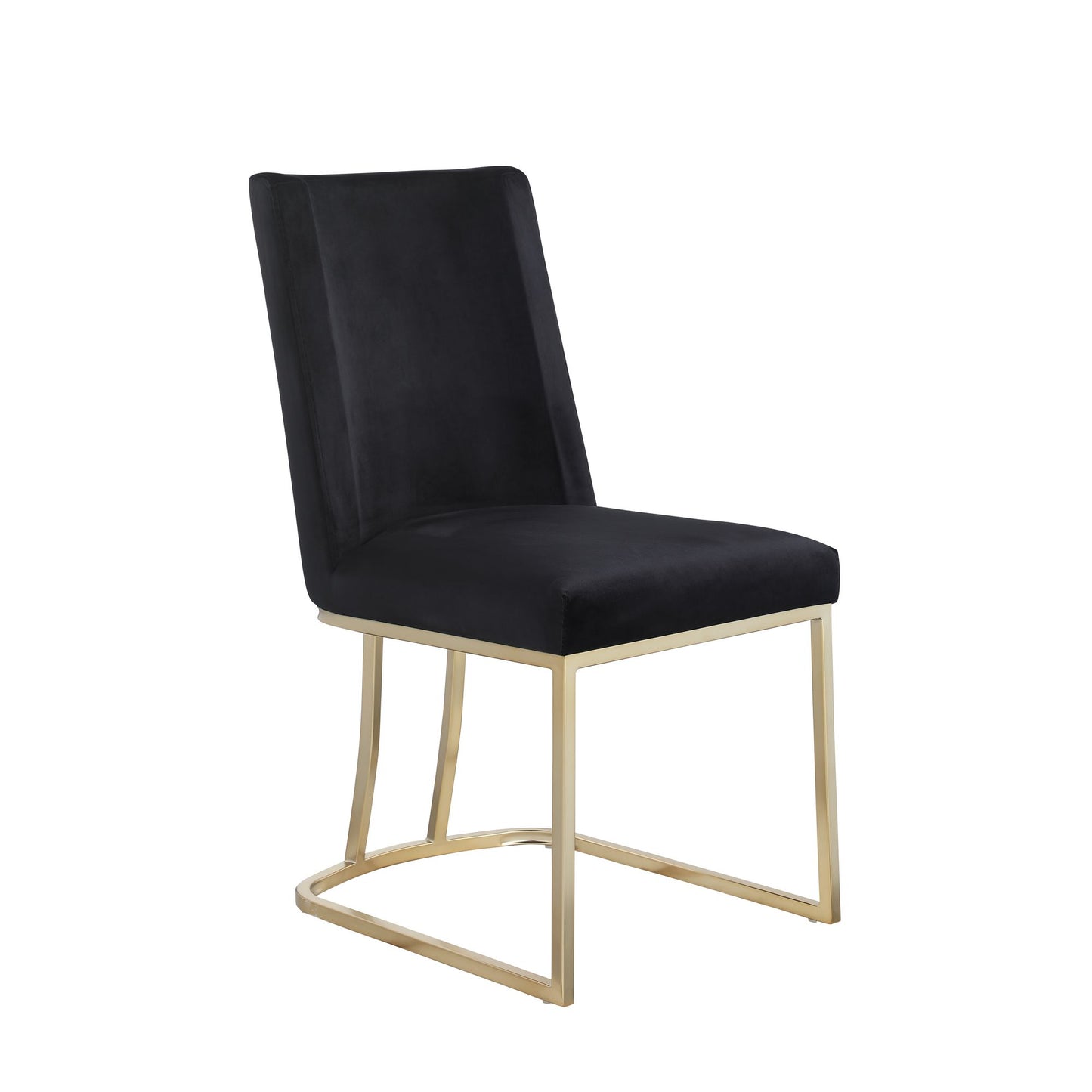 Velvet Upholstered Dining Chairs, Gold Metal Legs (Set of 2) - Black