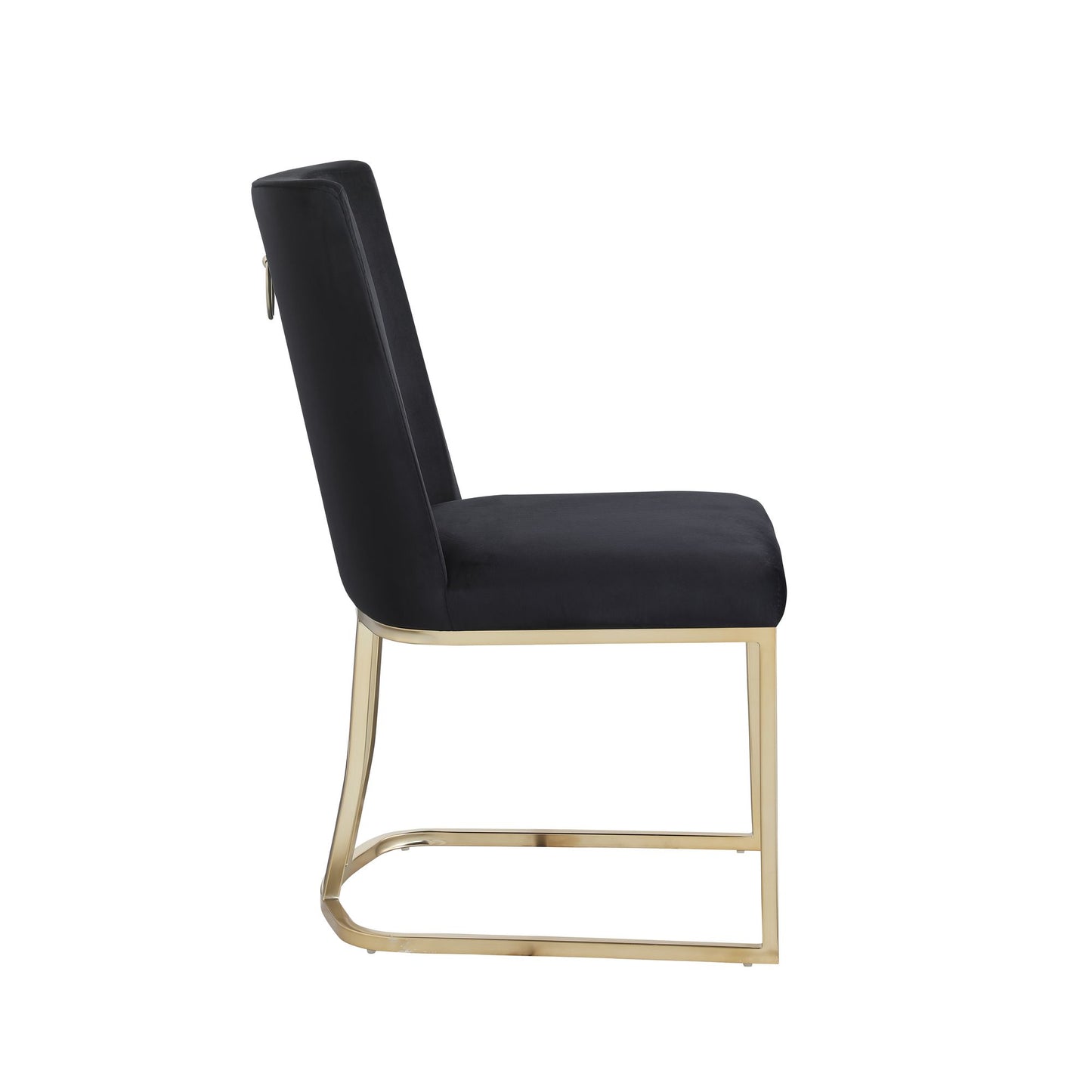 Velvet Upholstered Dining Chairs, Gold Metal Legs (Set of 2) - Black