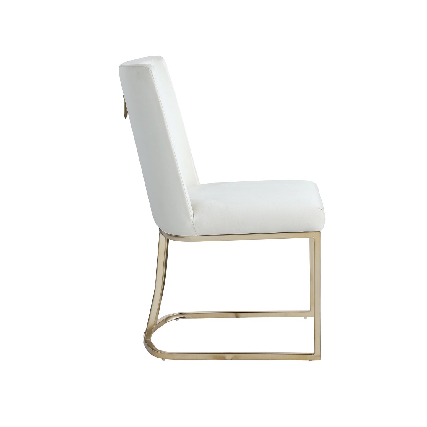 Velvet Upholstered Dining Chairs, Gold Metal Legs (Set of 2) - White
