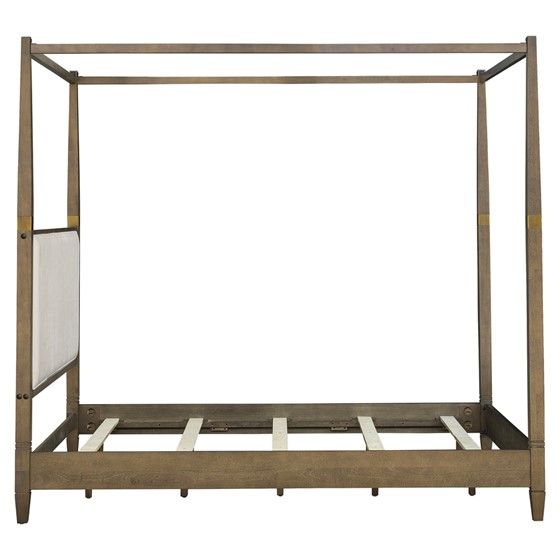 Canopy Queen Size Bed - Solid Wood with Decorative Brass Finish Accents