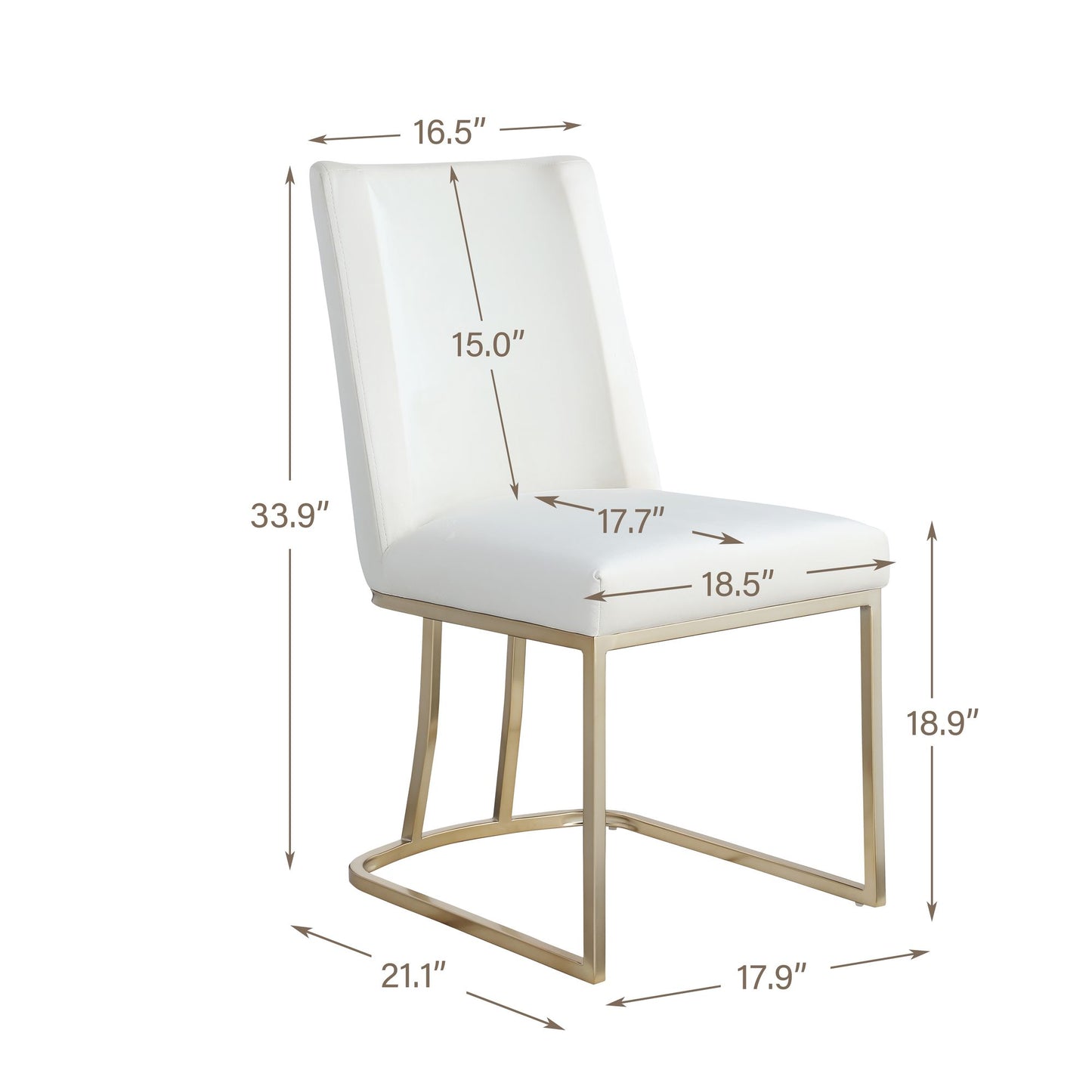Velvet Upholstered Dining Chairs, Gold Metal Legs (Set of 2) - White