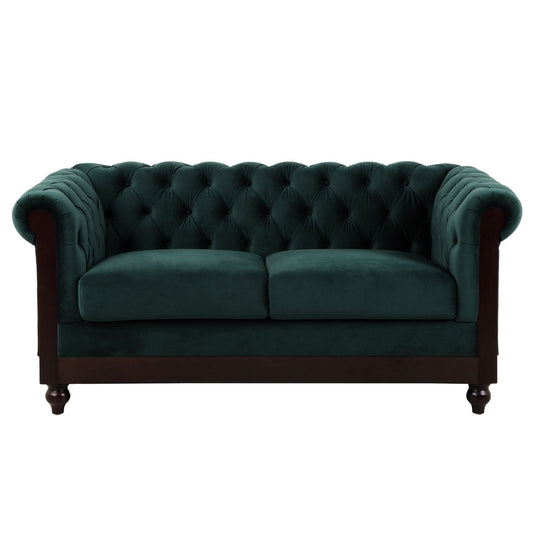 Chesterfield Tufted Velvet Loveseat 2-Seater Sofa - Forest Green