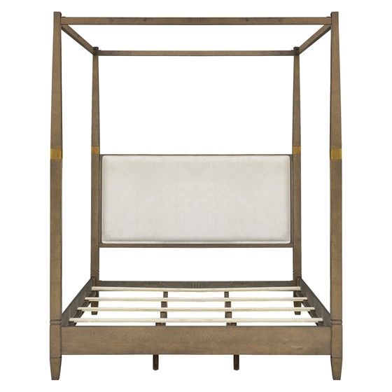 Canopy Queen Size Bed - Solid Wood with Decorative Brass Finish Accents