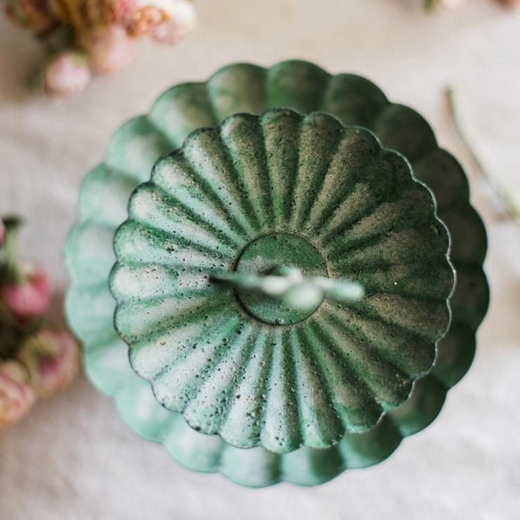 Small Vintage Iron Two Tier Decorative Tray - Green