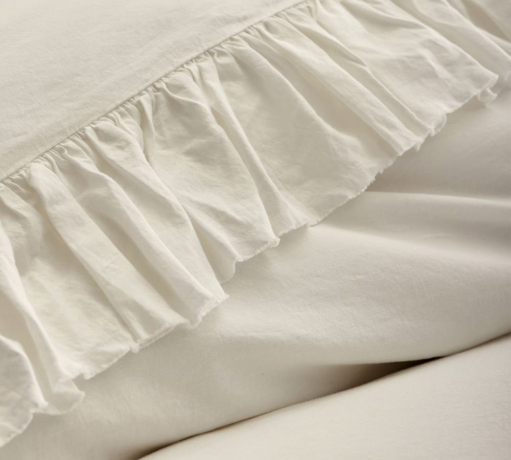 Ivory 100% Pure Linen or Linen Cotton Blend Ruffle Duvet Set