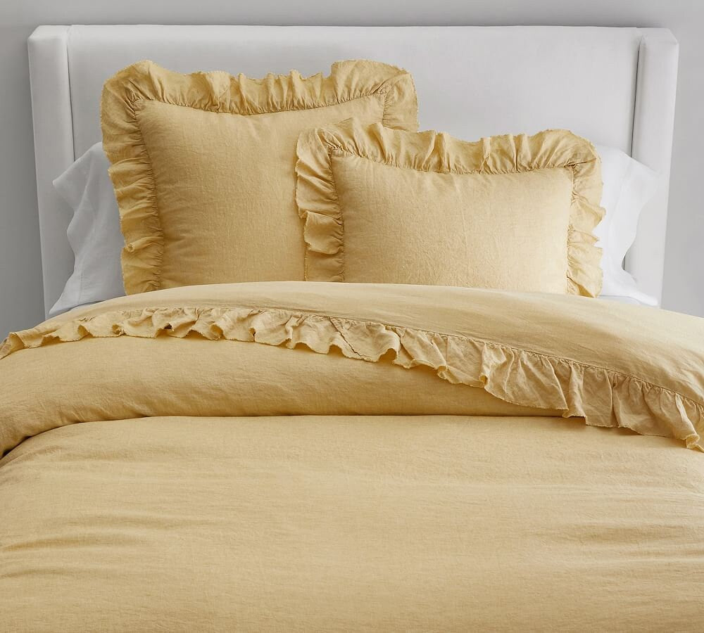 Yellow 100% Pure Linen or Linen Cotton Blend Ruffle Duvet Set