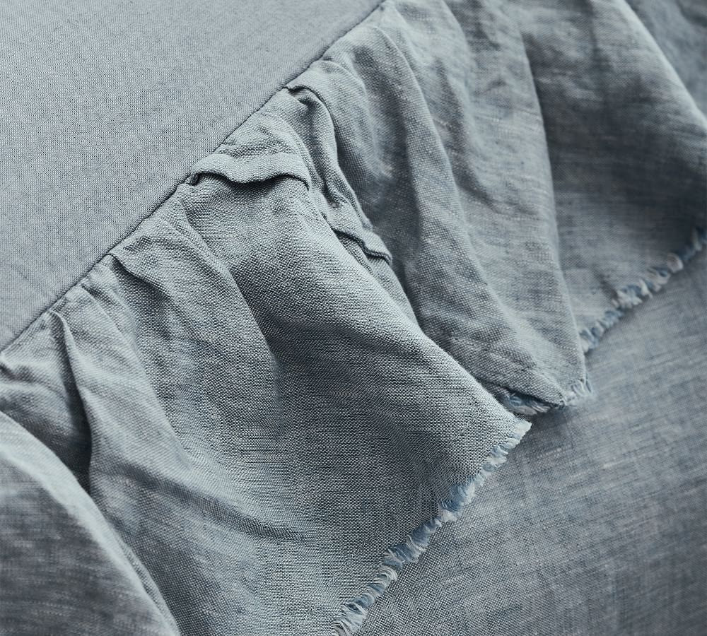 Blue 100% Pure Linen or Linen Cotton Blend Ruffle Duvet Set
