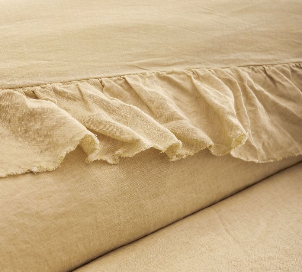Yellow 100% Pure Linen or Linen Cotton Blend Ruffle Duvet Set