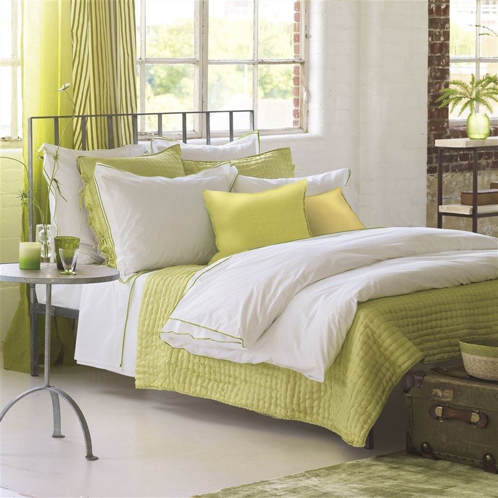 White with Lime Green Piping  - Pure Cotton, Pure Linen or Linen Cotton Blend