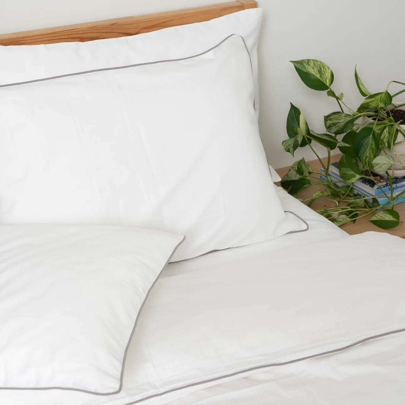White with Light Grey Piping  - Pure Cotton, Pure Linen or Linen Cotton Blend
