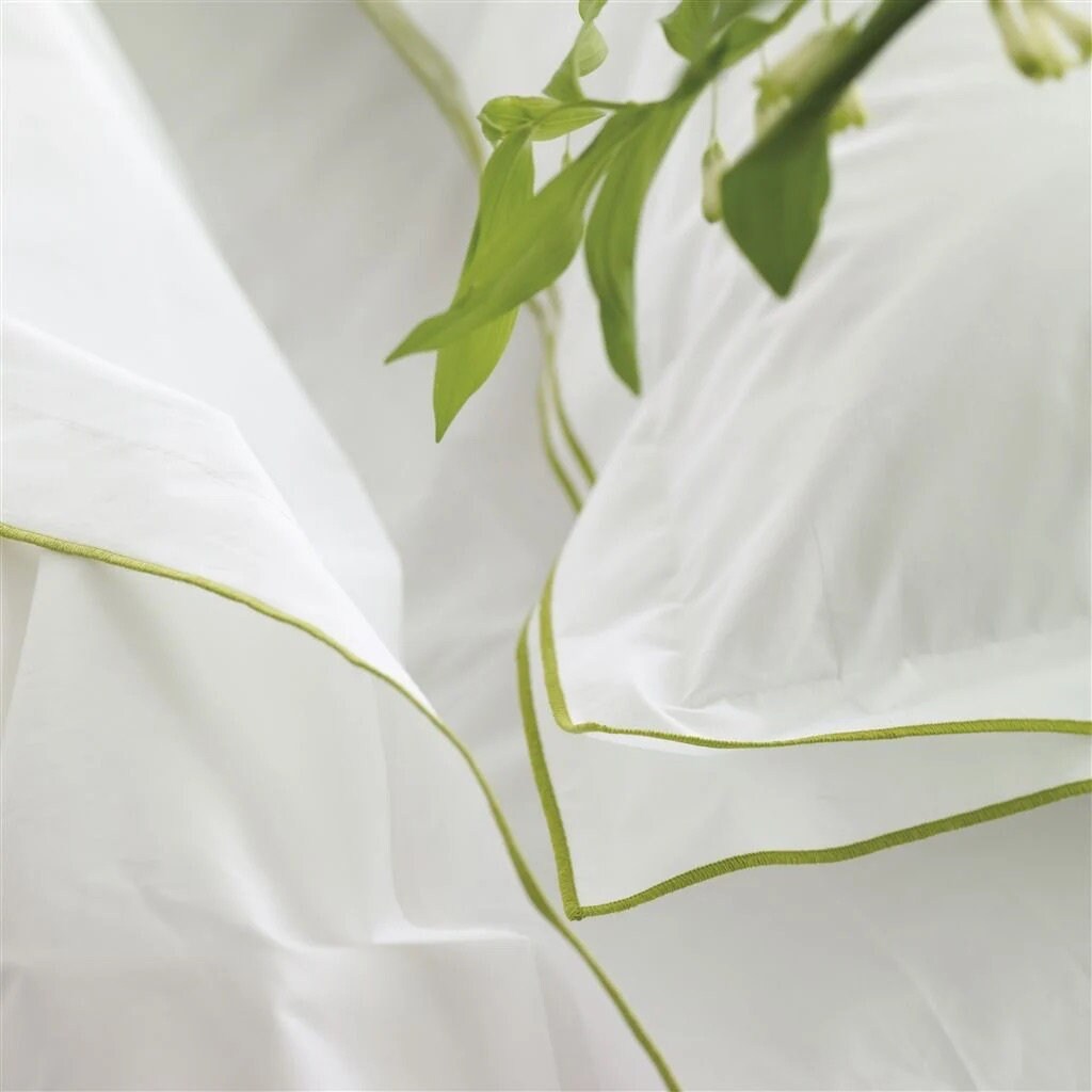 White with Lime Green Piping  - Pure Cotton, Pure Linen or Linen Cotton Blend