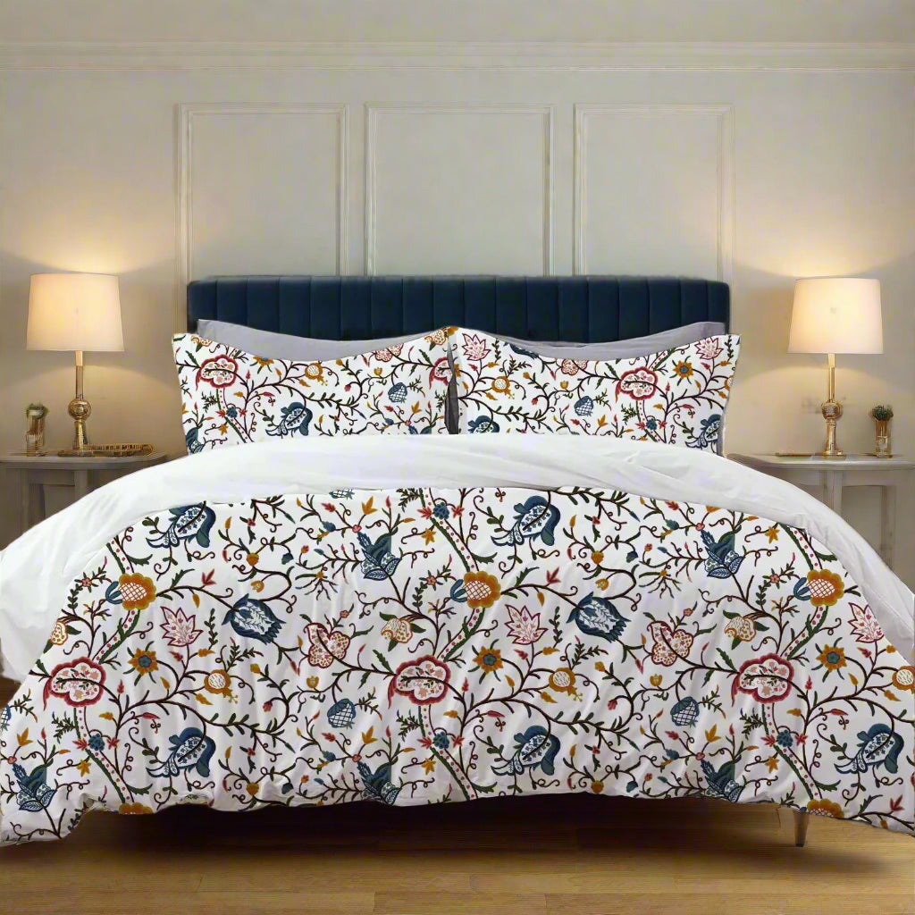 Jolene Crewel Embroidered Duvet Set - Linen Cotton Blend