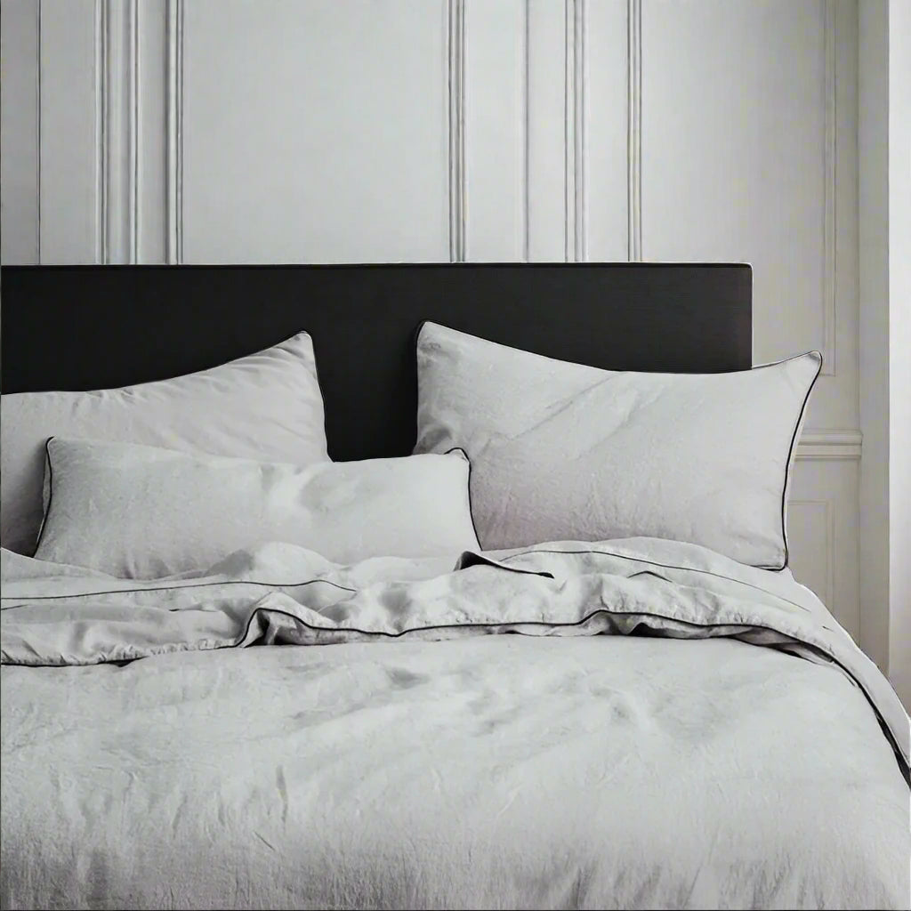 Light Grey with Black Piping - Pure Linen or Linen Cotton Blend