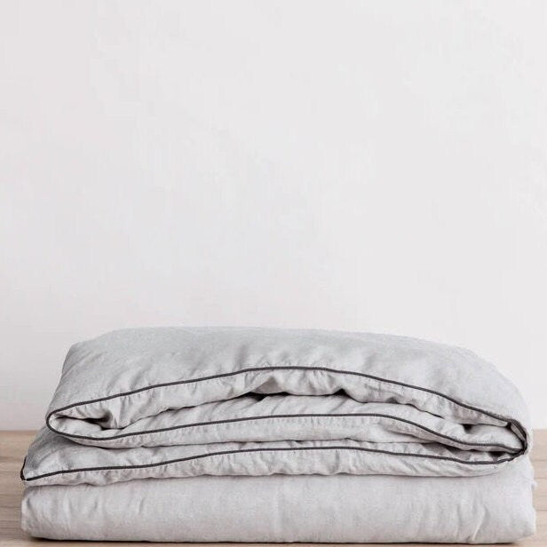 Light Grey with Black Piping - Pure Linen or Linen Cotton Blend