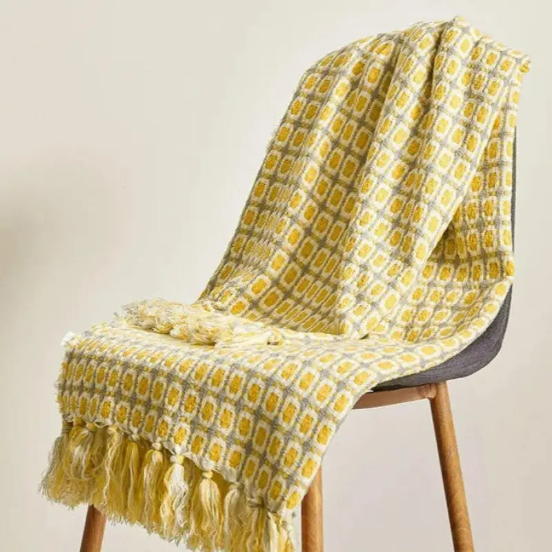 Handwoven Throw Blanket - Yellow Houndstooth