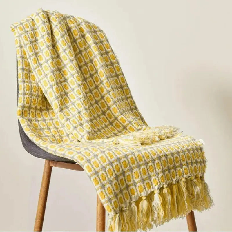Handwoven Throw Blanket - Yellow Houndstooth