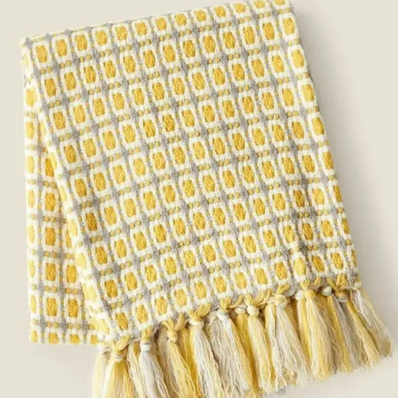 Handwoven Throw Blanket - Yellow Houndstooth