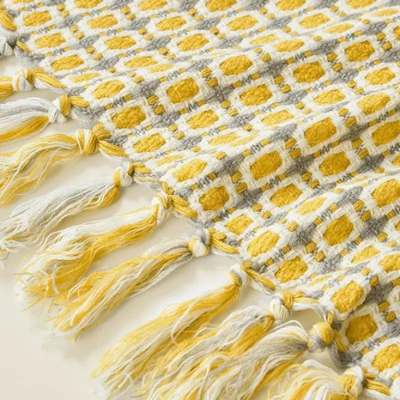 Handwoven Throw Blanket - Yellow Houndstooth