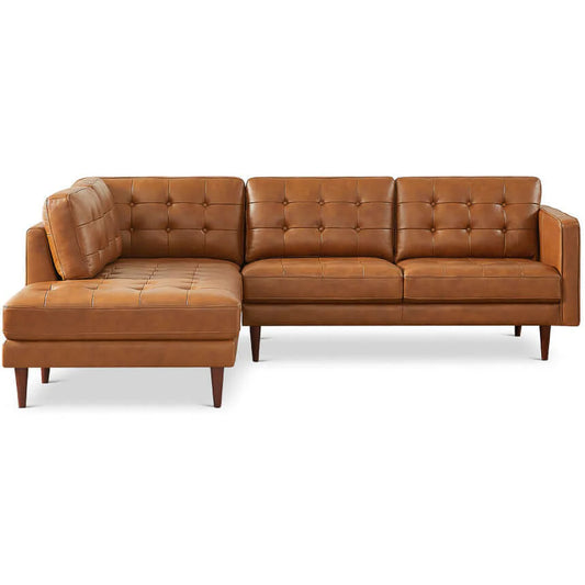 Lucco Tufted Genuine Leather Sectional Left Facing